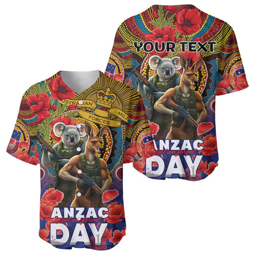 Kangaroo Koala Soldier ANZAC Personalised Baseball Jersey Camouflage Motif