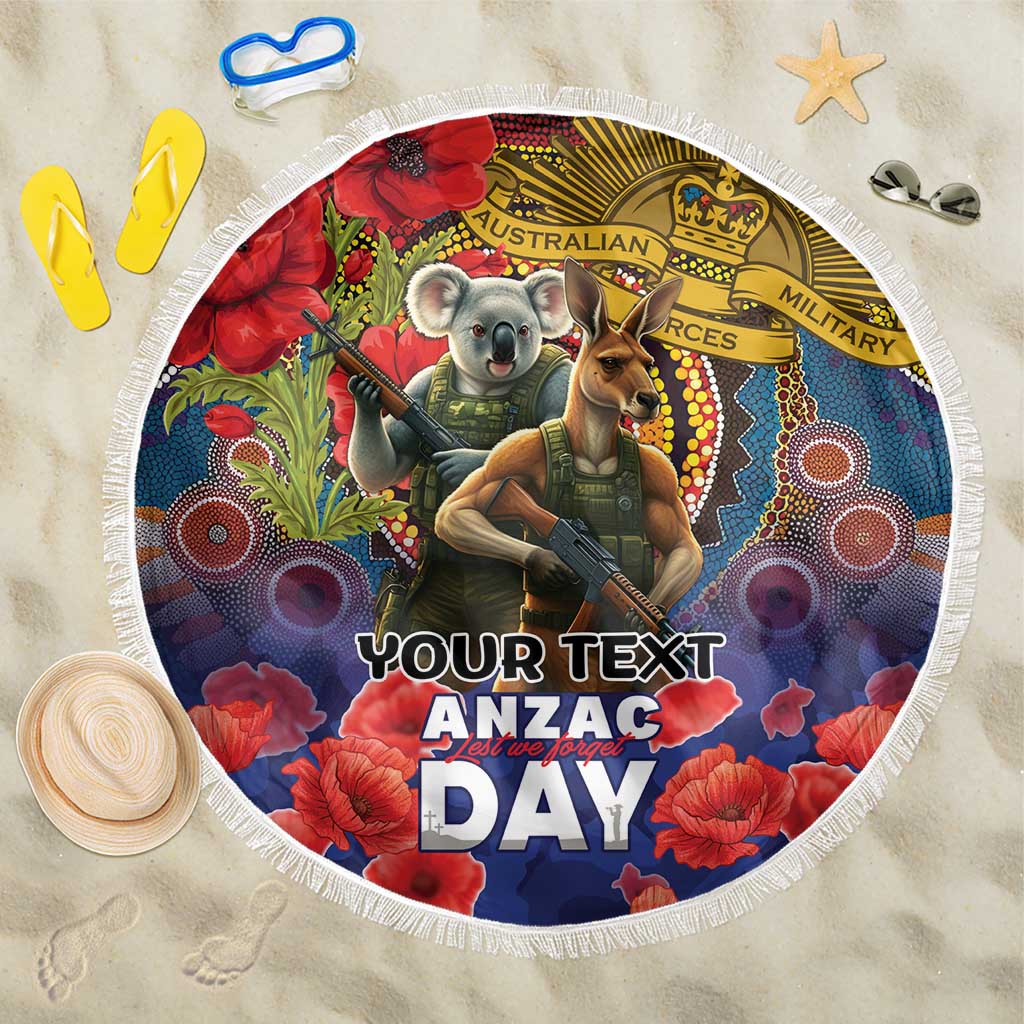 Kangaroo Koala Soldier ANZAC Personalised Beach Blanket Camouflage Motif