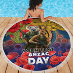 Kangaroo Koala Soldier ANZAC Personalised Beach Blanket Camouflage Motif