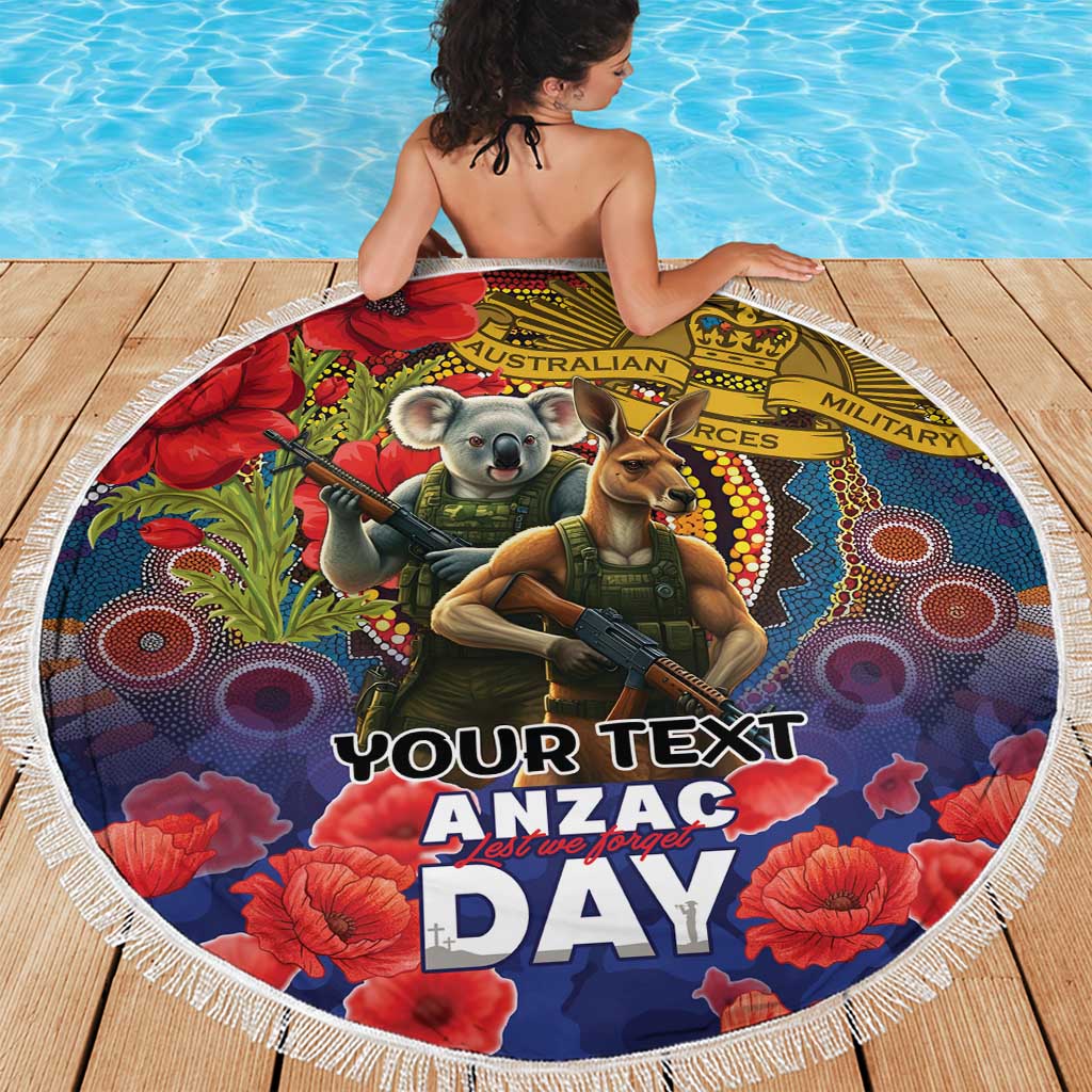 Kangaroo Koala Soldier ANZAC Personalised Beach Blanket Camouflage Motif