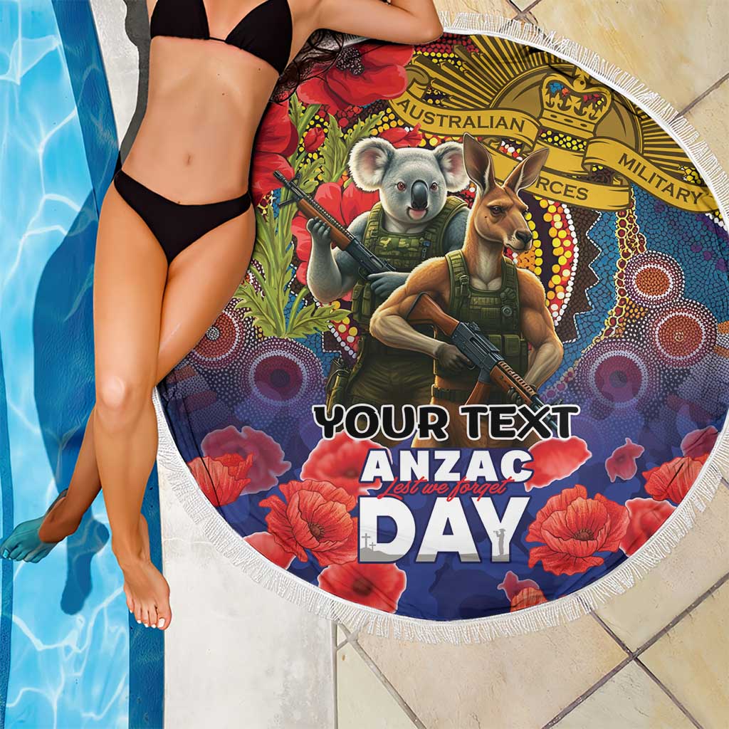Kangaroo Koala Soldier ANZAC Personalised Beach Blanket Camouflage Motif