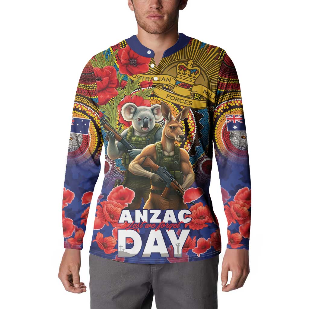 Kangaroo Koala Soldier ANZAC Personalised Button Sweatshirt Camouflage Motif