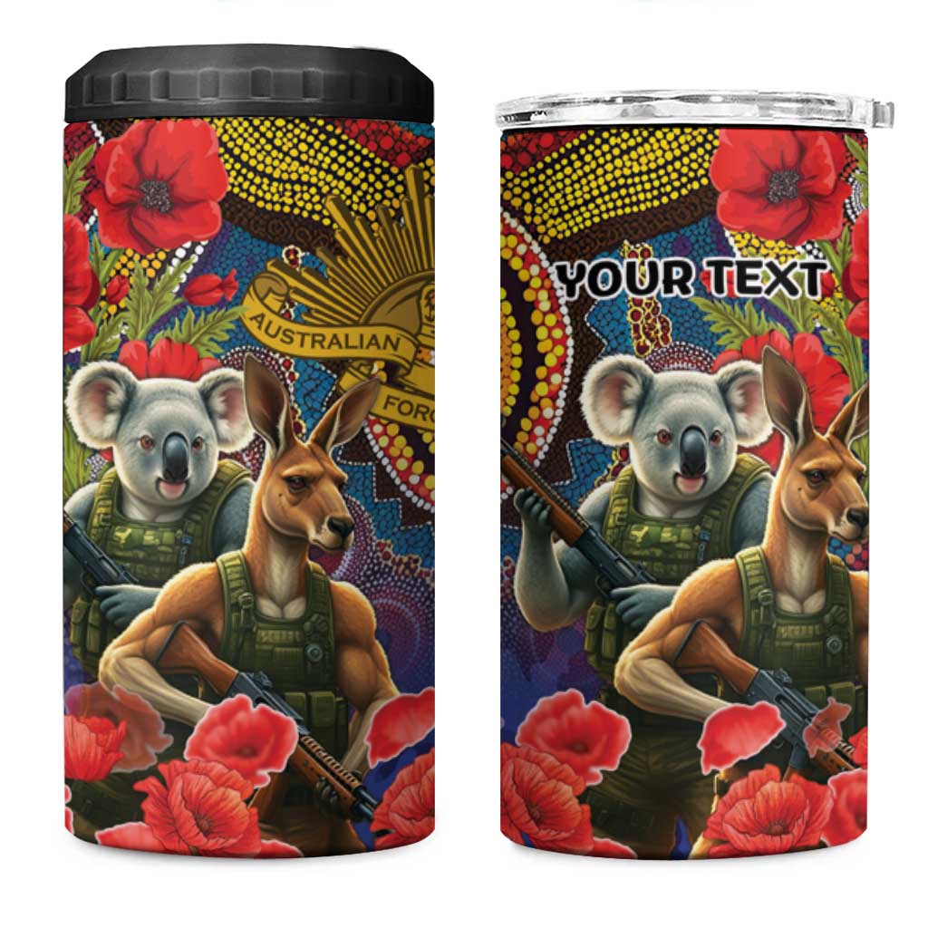 Kangaroo Koala Soldier ANZAC Personalised 4 in 1 Can Cooler Tumbler Camouflage Motif