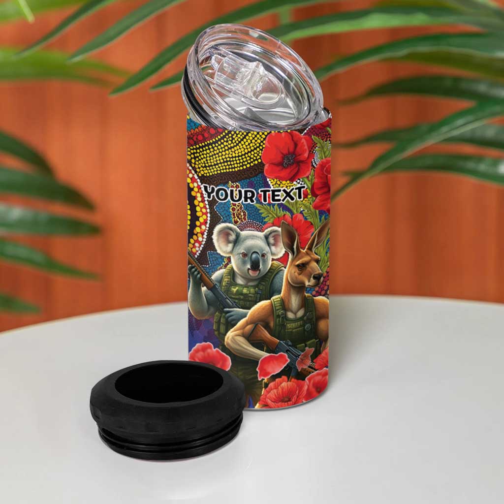Kangaroo Koala Soldier ANZAC Personalised 4 in 1 Can Cooler Tumbler Camouflage Motif