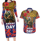 Kangaroo Koala Soldier ANZAC Personalised Couples Matching Long Sleeve Bodycon Dress and Hawaiian Shirt Camouflage Motif