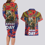 Kangaroo Koala Soldier ANZAC Personalised Couples Matching Long Sleeve Bodycon Dress and Hawaiian Shirt Camouflage Motif