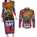 Kangaroo Koala Soldier ANZAC Personalised Couples Matching Long Sleeve Bodycon Dress and Long Sleeve Button Shirt Camouflage Motif