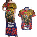 Kangaroo Koala Soldier ANZAC Personalised Couples Matching Off Shoulder Maxi Dress and Hawaiian Shirt Camouflage Motif