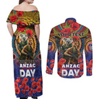 Kangaroo Koala Soldier ANZAC Personalised Couples Matching Off Shoulder Maxi Dress and Long Sleeve Button Shirt Camouflage Motif