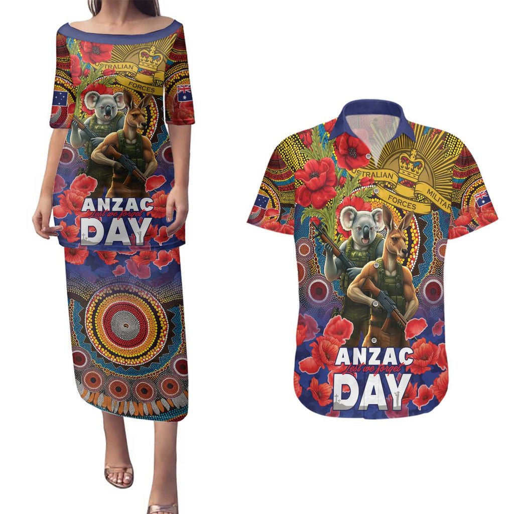 Kangaroo Koala Soldier ANZAC Personalised Couples Matching Puletasi and Hawaiian Shirt Camouflage Motif
