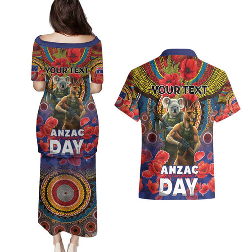 Kangaroo Koala Soldier ANZAC Personalised Couples Matching Puletasi and Hawaiian Shirt Camouflage Motif