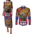 Kangaroo Koala Soldier ANZAC Personalised Couples Matching Puletasi and Long Sleeve Button Shirt Camouflage Motif