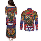 Kangaroo Koala Soldier ANZAC Personalised Couples Matching Puletasi and Long Sleeve Button Shirt Camouflage Motif