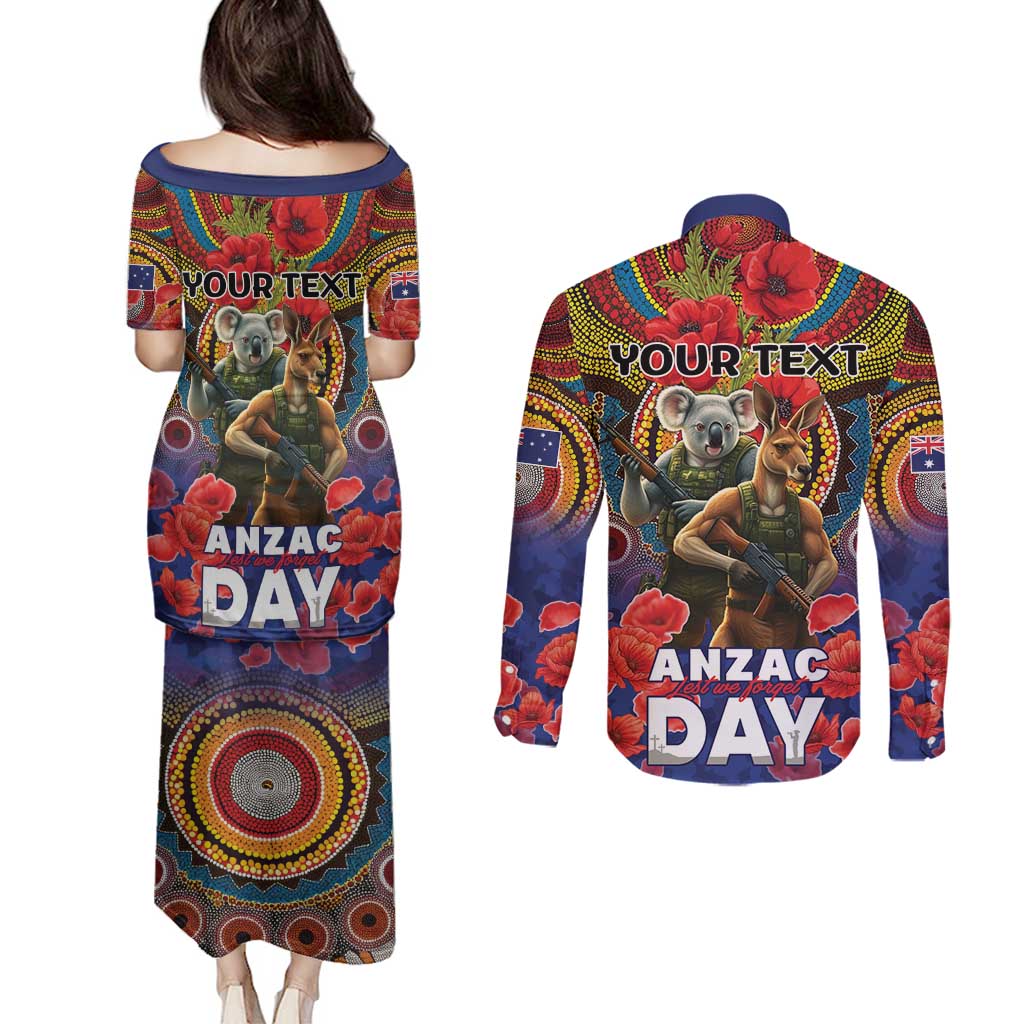 Kangaroo Koala Soldier ANZAC Personalised Couples Matching Puletasi and Long Sleeve Button Shirt Camouflage Motif