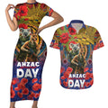 Kangaroo Koala Soldier ANZAC Personalised Couples Matching Short Sleeve Bodycon Dress and Hawaiian Shirt Camouflage Motif