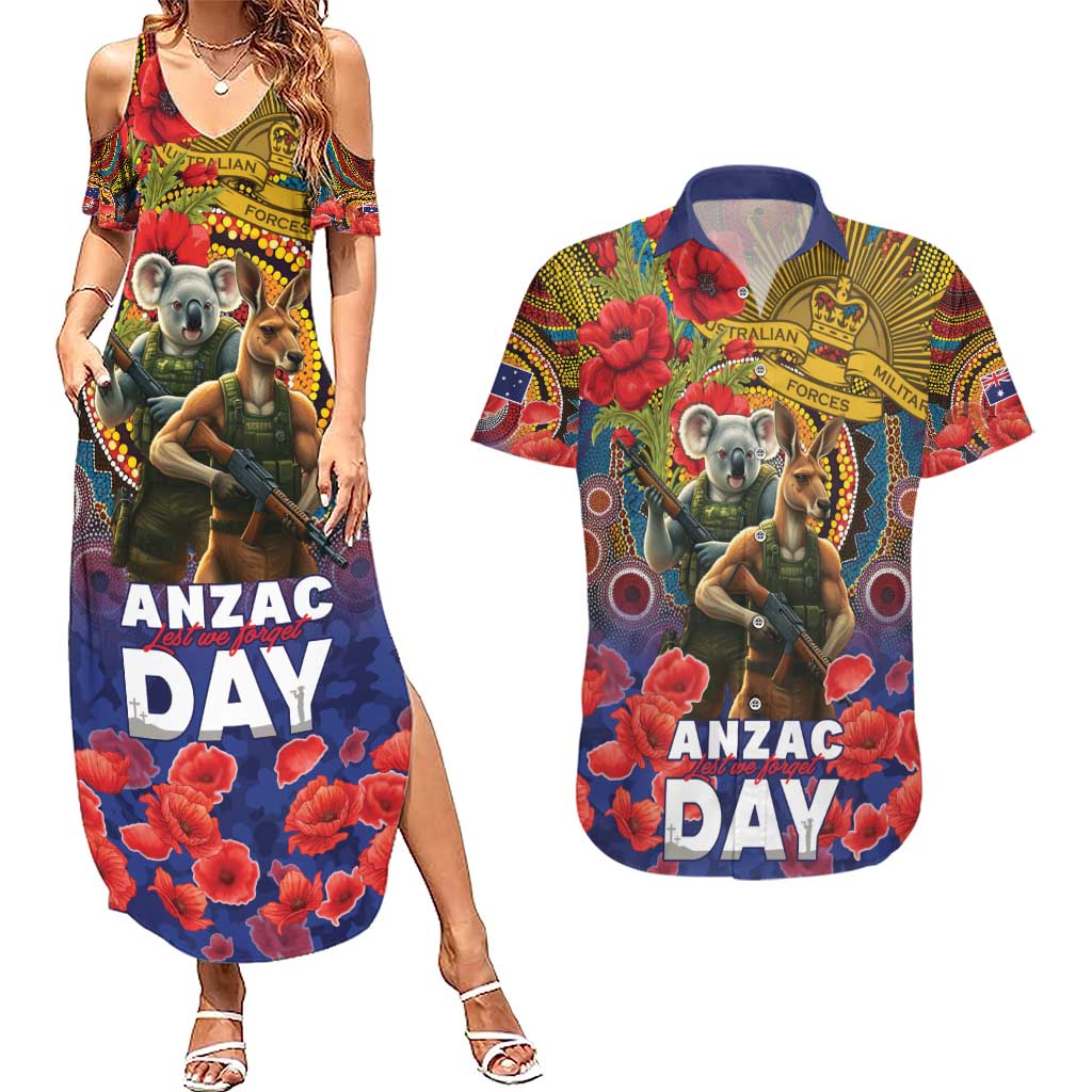 Kangaroo Koala Soldier ANZAC Personalised Couples Matching Summer Maxi Dress and Hawaiian Shirt Camouflage Motif
