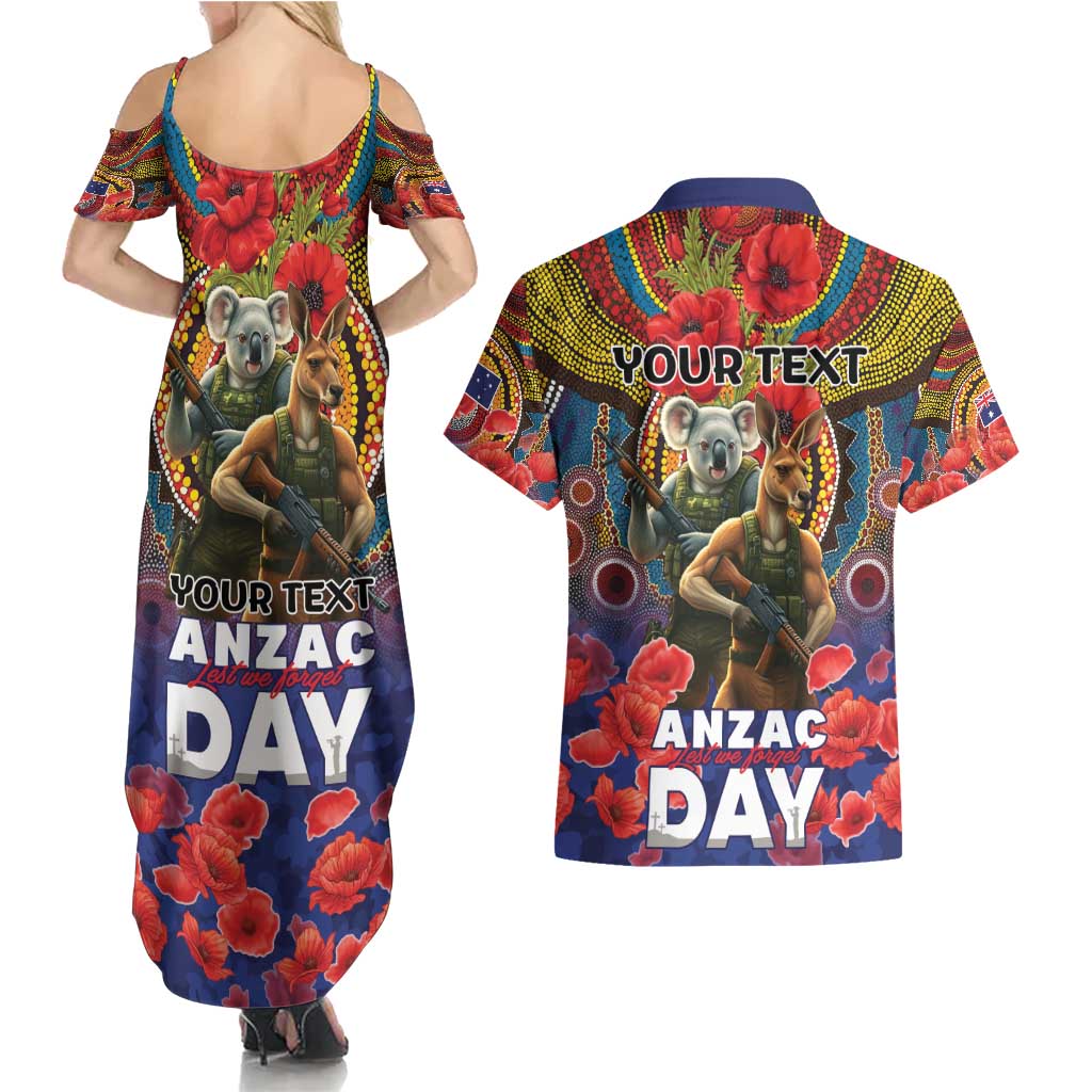 Kangaroo Koala Soldier ANZAC Personalised Couples Matching Summer Maxi Dress and Hawaiian Shirt Camouflage Motif