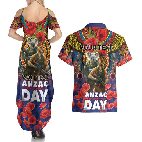 Kangaroo Koala Soldier ANZAC Personalised Couples Matching Summer Maxi Dress and Hawaiian Shirt Camouflage Motif