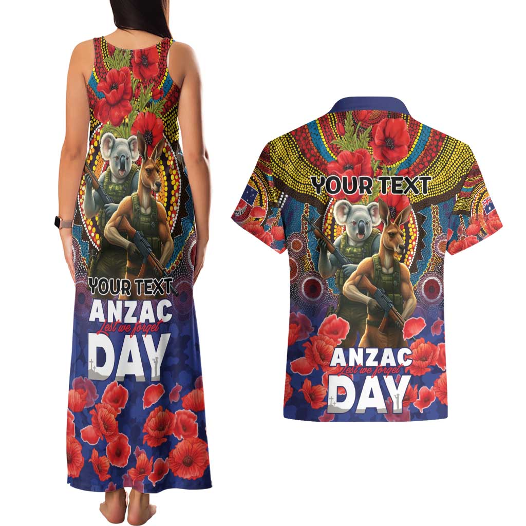Kangaroo Koala Soldier ANZAC Personalised Couples Matching Tank Maxi Dress and Hawaiian Shirt Camouflage Motif