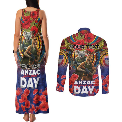 Kangaroo Koala Soldier ANZAC Personalised Couples Matching Tank Maxi Dress and Long Sleeve Button Shirt Camouflage Motif