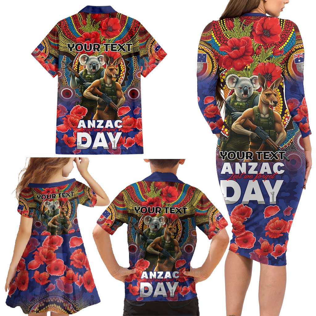 Kangaroo Koala Soldier ANZAC Personalised Family Matching Long Sleeve Bodycon Dress and Hawaiian Shirt Camouflage Motif