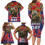 Kangaroo Koala Soldier ANZAC Personalised Family Matching Long Sleeve Bodycon Dress and Hawaiian Shirt Camouflage Motif