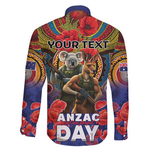 Kangaroo Koala Soldier ANZAC Personalised Family Matching Long Sleeve Bodycon Dress and Hawaiian Shirt Camouflage Motif