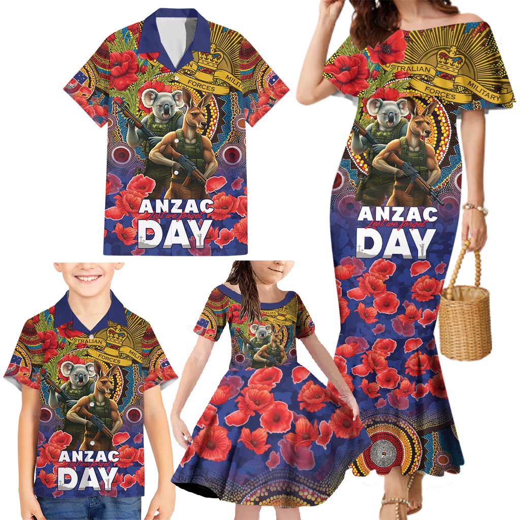 Kangaroo Koala Soldier ANZAC Personalised Family Matching Mermaid Dress and Hawaiian Shirt Camouflage Motif