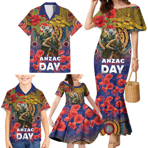 Kangaroo Koala Soldier ANZAC Personalised Family Matching Mermaid Dress and Hawaiian Shirt Camouflage Motif