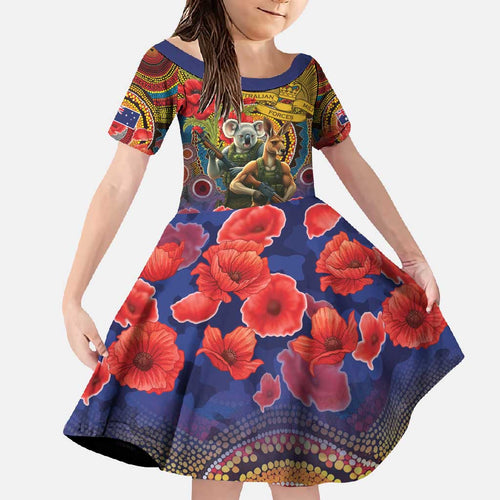 Kangaroo Koala Soldier ANZAC Personalised Family Matching Mermaid Dress and Hawaiian Shirt Camouflage Motif