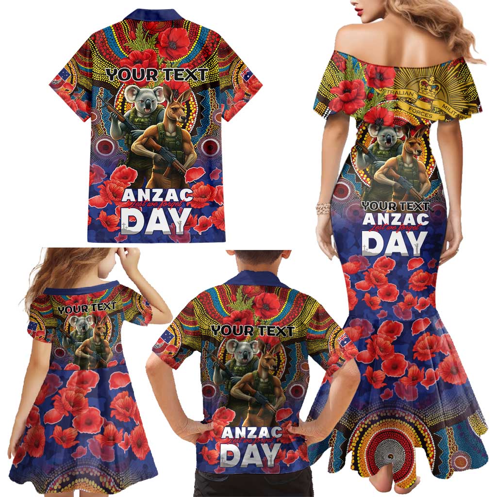 Kangaroo Koala Soldier ANZAC Personalised Family Matching Mermaid Dress and Hawaiian Shirt Camouflage Motif