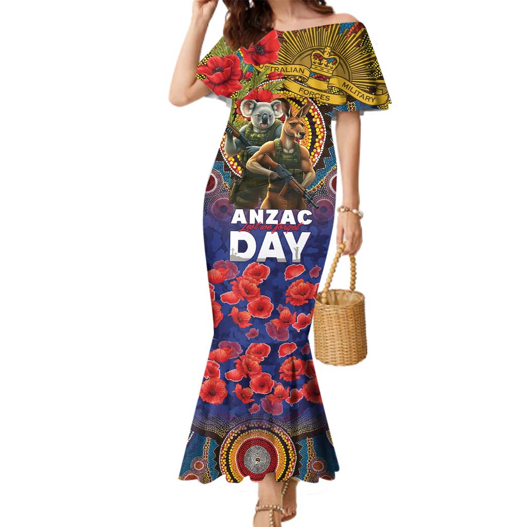 Kangaroo Koala Soldier ANZAC Personalised Family Matching Mermaid Dress and Hawaiian Shirt Camouflage Motif