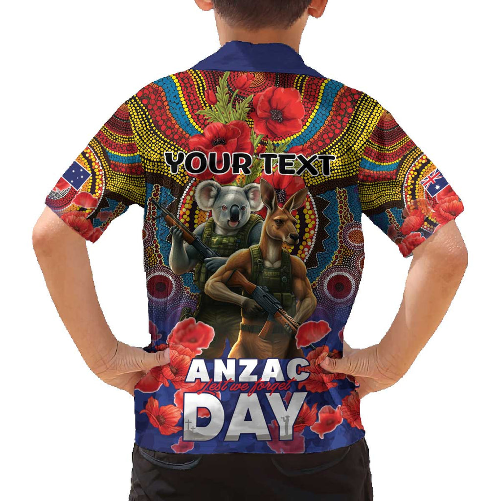 Kangaroo Koala Soldier ANZAC Personalised Family Matching Off The Shoulder Long Sleeve Dress and Hawaiian Shirt Camouflage Motif