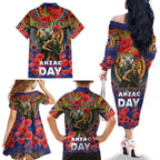 Kangaroo Koala Soldier ANZAC Personalised Family Matching Off The Shoulder Long Sleeve Dress and Hawaiian Shirt Camouflage Motif