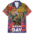 Kangaroo Koala Soldier ANZAC Personalised Family Matching Off The Shoulder Long Sleeve Dress and Hawaiian Shirt Camouflage Motif