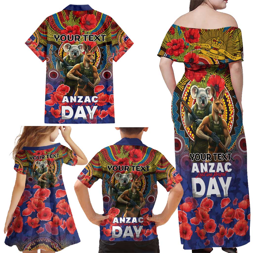Kangaroo Koala Soldier ANZAC Personalised Family Matching Off Shoulder Maxi Dress and Hawaiian Shirt Camouflage Motif