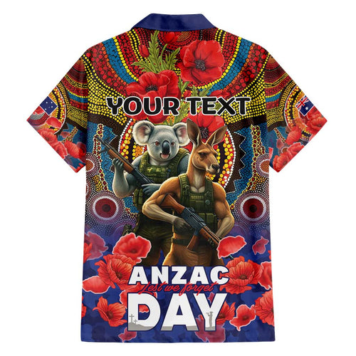 Kangaroo Koala Soldier ANZAC Personalised Family Matching Off Shoulder Maxi Dress and Hawaiian Shirt Camouflage Motif
