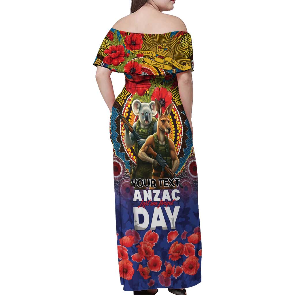 Kangaroo Koala Soldier ANZAC Personalised Family Matching Off Shoulder Maxi Dress and Hawaiian Shirt Camouflage Motif