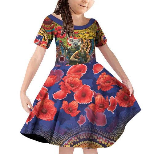 Kangaroo Koala Soldier ANZAC Personalised Family Matching Off Shoulder Short Dress and Hawaiian Shirt Camouflage Motif