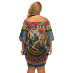 Kangaroo Koala Soldier ANZAC Personalised Family Matching Off Shoulder Short Dress and Hawaiian Shirt Camouflage Motif
