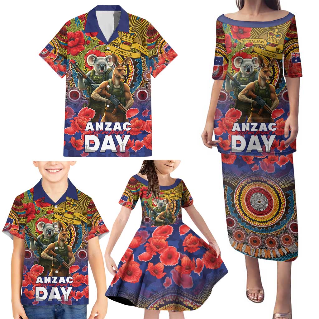 Kangaroo Koala Soldier ANZAC Personalised Family Matching Puletasi and Hawaiian Shirt Camouflage Motif