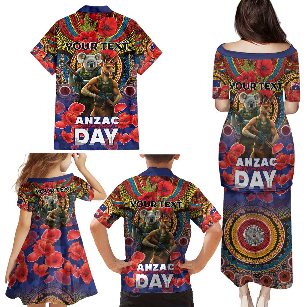 Kangaroo Koala Soldier ANZAC Personalised Family Matching Puletasi and Hawaiian Shirt Camouflage Motif