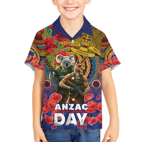 Kangaroo Koala Soldier ANZAC Personalised Family Matching Puletasi and Hawaiian Shirt Camouflage Motif