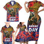 Kangaroo Koala Soldier ANZAC Personalised Family Matching Short Sleeve Bodycon Dress and Hawaiian Shirt Camouflage Motif