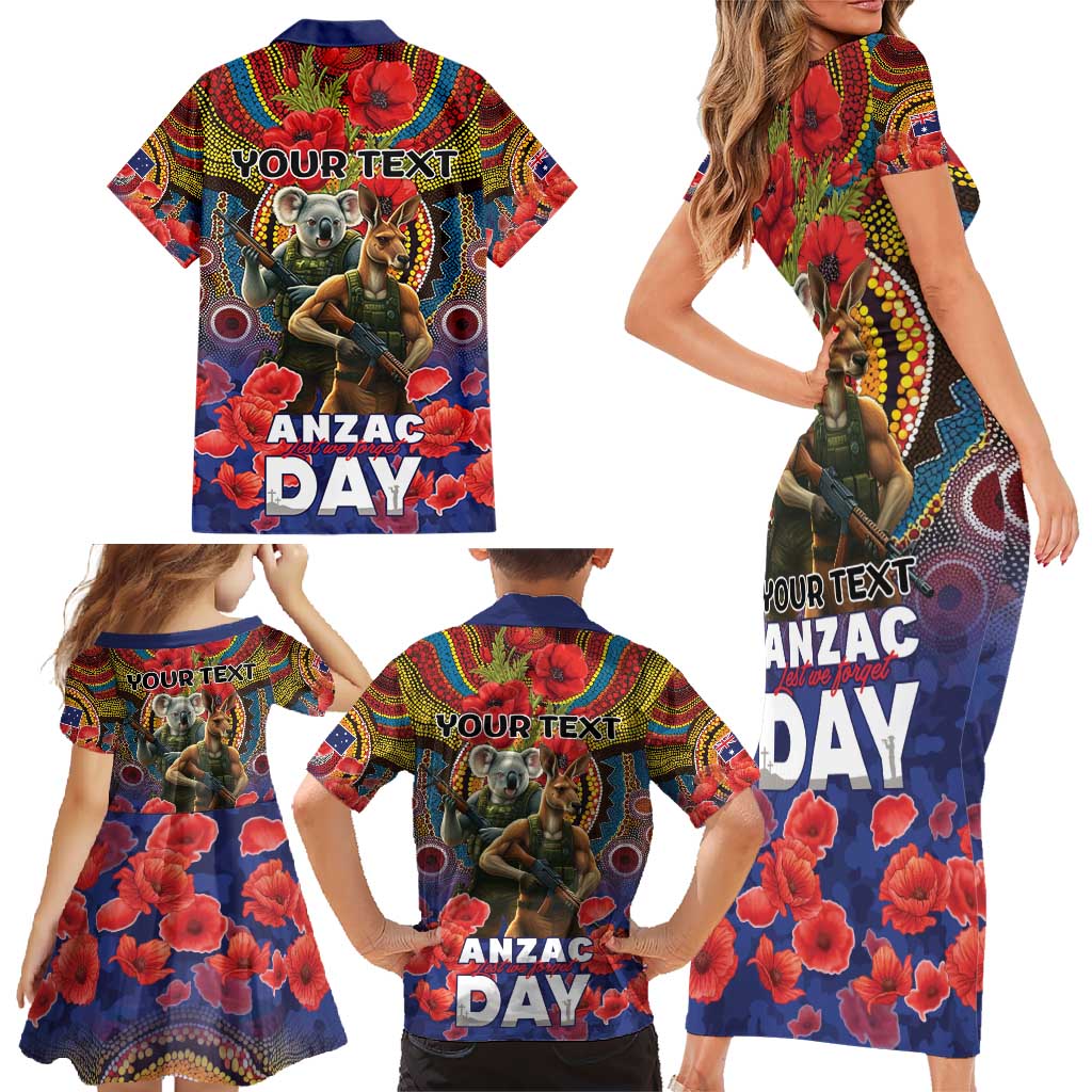 Kangaroo Koala Soldier ANZAC Personalised Family Matching Short Sleeve Bodycon Dress and Hawaiian Shirt Camouflage Motif