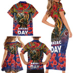 Kangaroo Koala Soldier ANZAC Personalised Family Matching Short Sleeve Bodycon Dress and Hawaiian Shirt Camouflage Motif