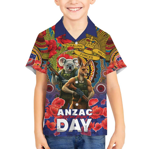 Kangaroo Koala Soldier ANZAC Personalised Family Matching Short Sleeve Bodycon Dress and Hawaiian Shirt Camouflage Motif