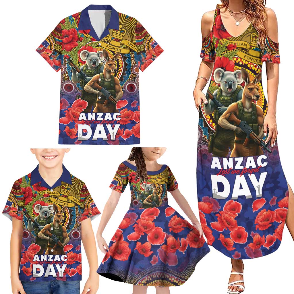 Kangaroo Koala Soldier ANZAC Personalised Family Matching Summer Maxi Dress and Hawaiian Shirt Camouflage Motif