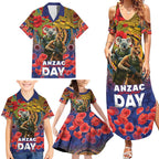 Kangaroo Koala Soldier ANZAC Personalised Family Matching Summer Maxi Dress and Hawaiian Shirt Camouflage Motif