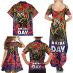 Kangaroo Koala Soldier ANZAC Personalised Family Matching Summer Maxi Dress and Hawaiian Shirt Camouflage Motif